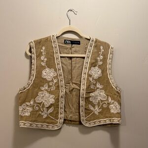 Zara Tan Embroidered Vest